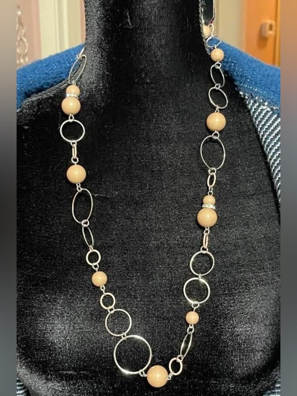 paparazzi Beige Beaded Silver-Link Long Necklace